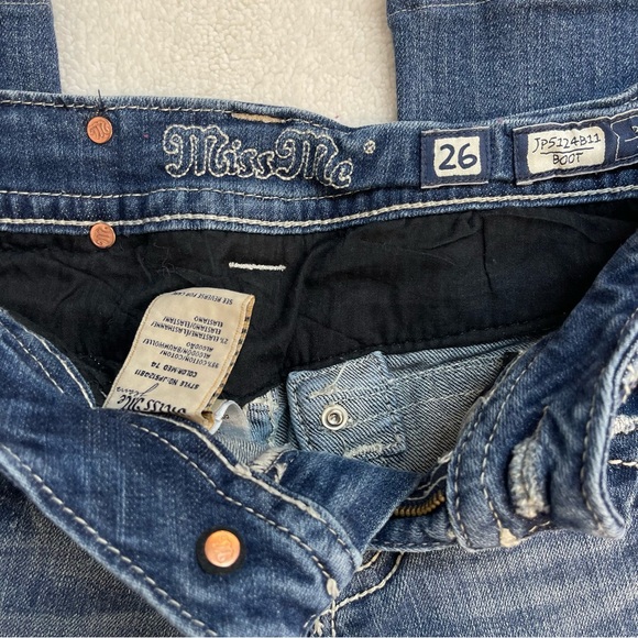 Miss Me Blue Boot Cut Jeans with Embellished Pockets Snake Print Rhinestone 26 - Picture 5 of 7